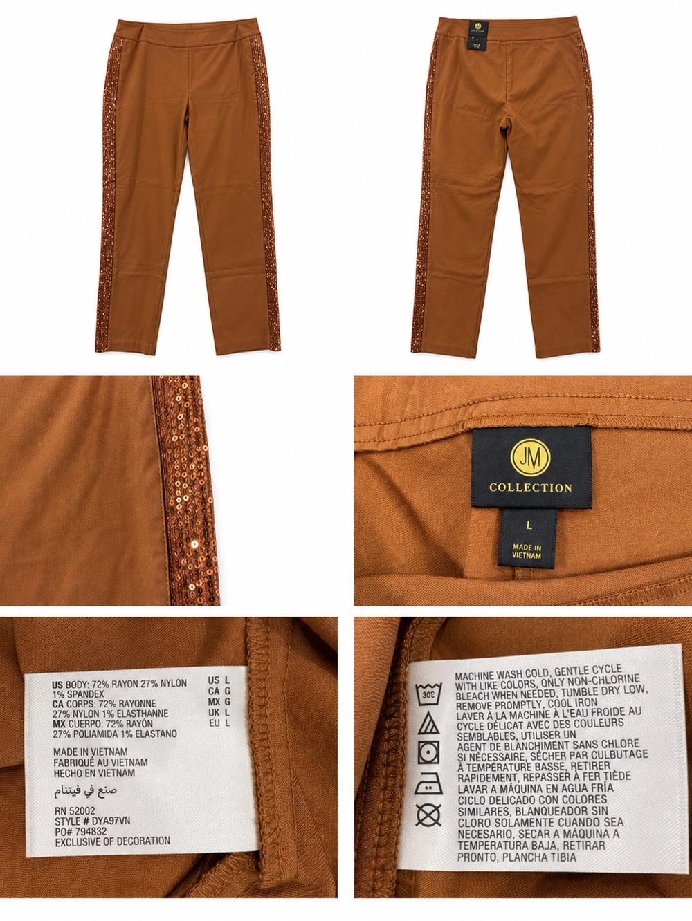 JM Collection Sequin-Stripe Straight-Leg Pants – Size L